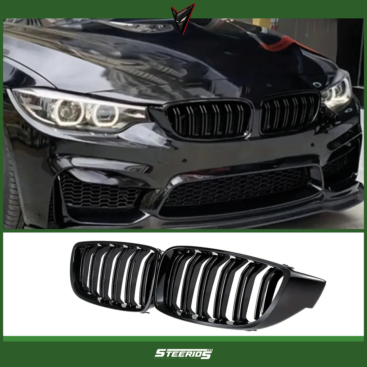 Front Bumper Kidney Racing Grille for BMW 4 Series F32 F33 F36 F80 F82 F83 2012-2018 2pcs 420d Car Double Line Sport Grill Glossy Black Cover