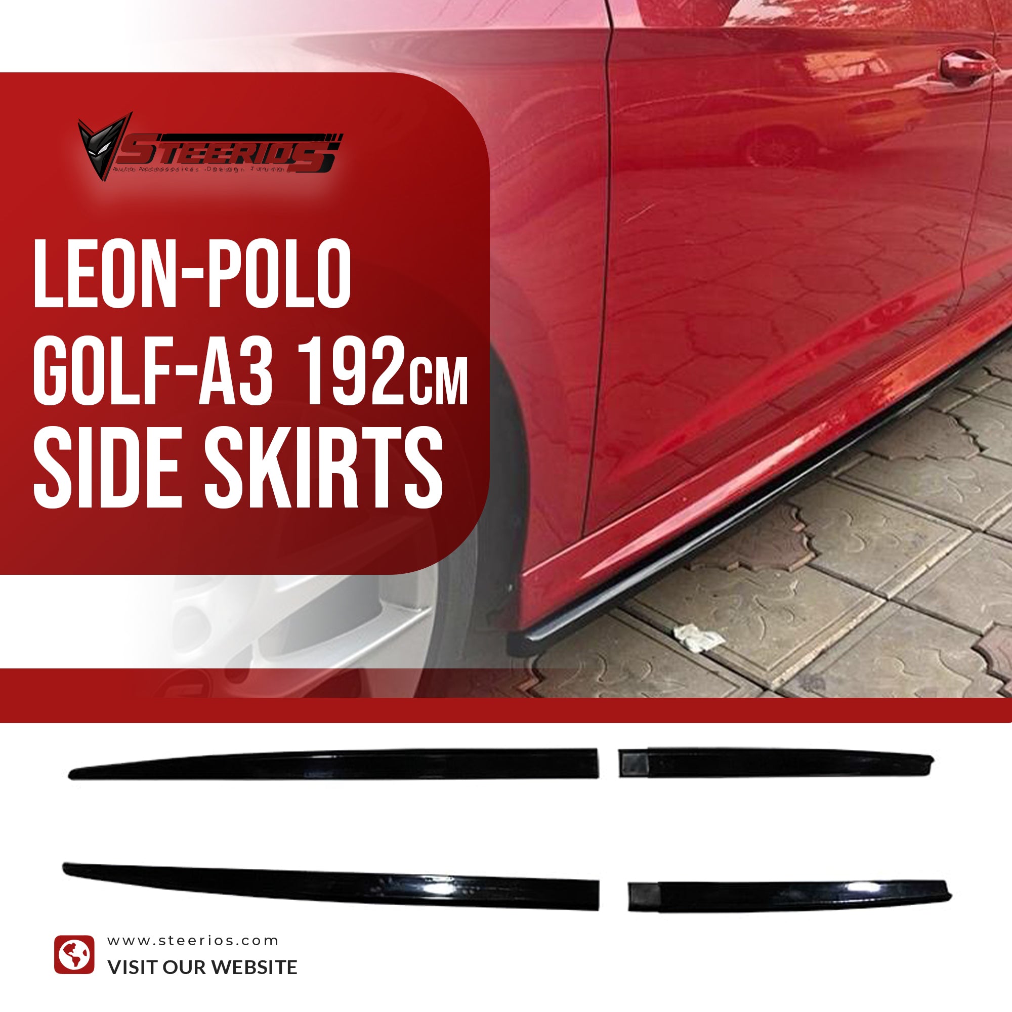 Universal Side Skirts Leon-Polo-Golf-A3 Model 192cm Adjustable All Car