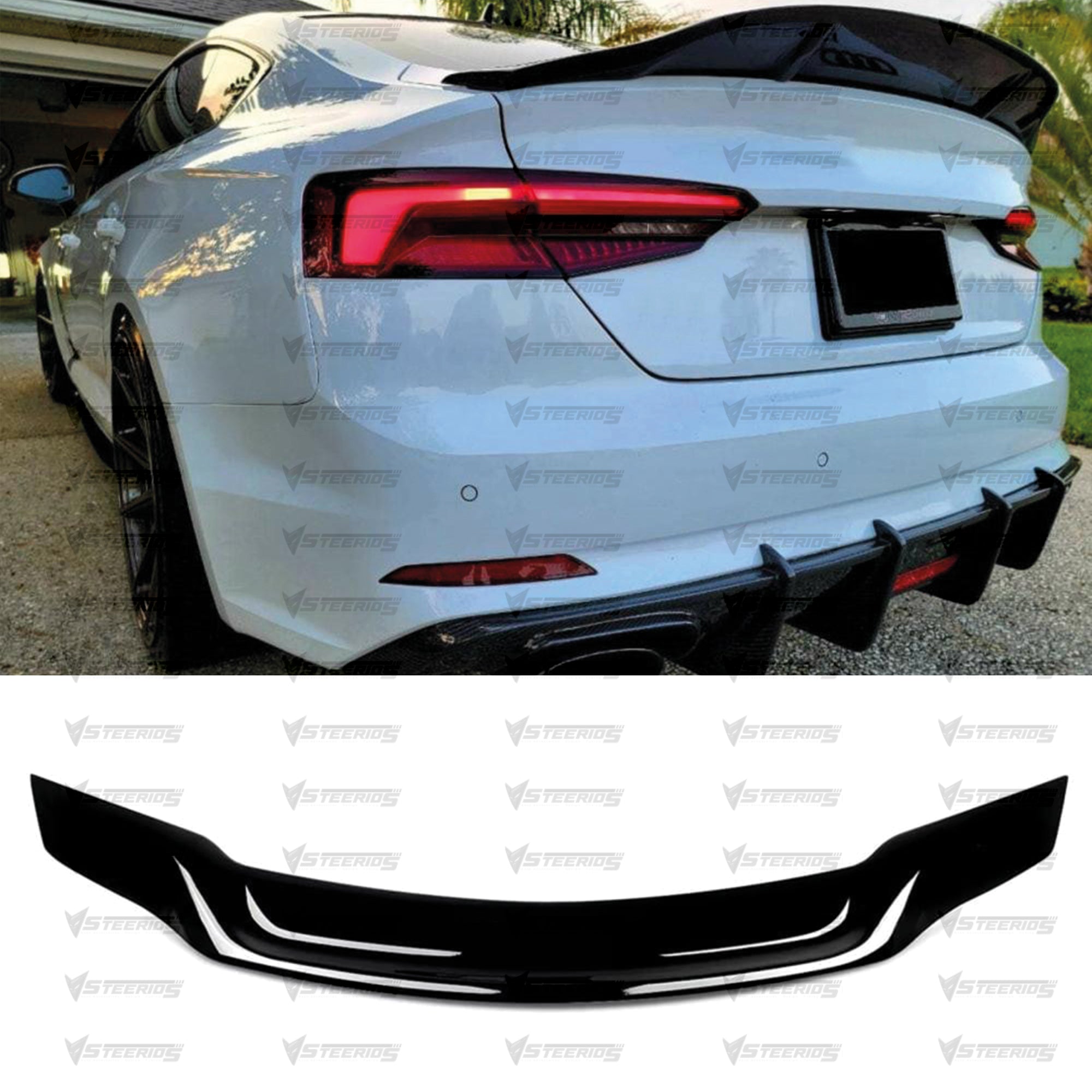 Rear Trunk Spoiler For Audi A5 B9 2016-2021 R Style Spoiler Piano Black ABS Plastic