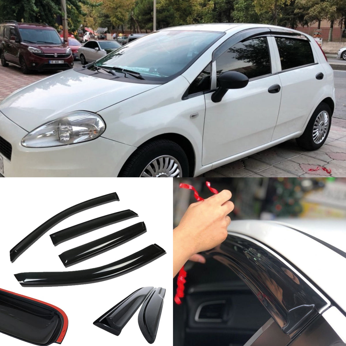 Window Visor for Fiat Punto Grande Evo 2006+ 4pcs Rain Guard Wind Deflector