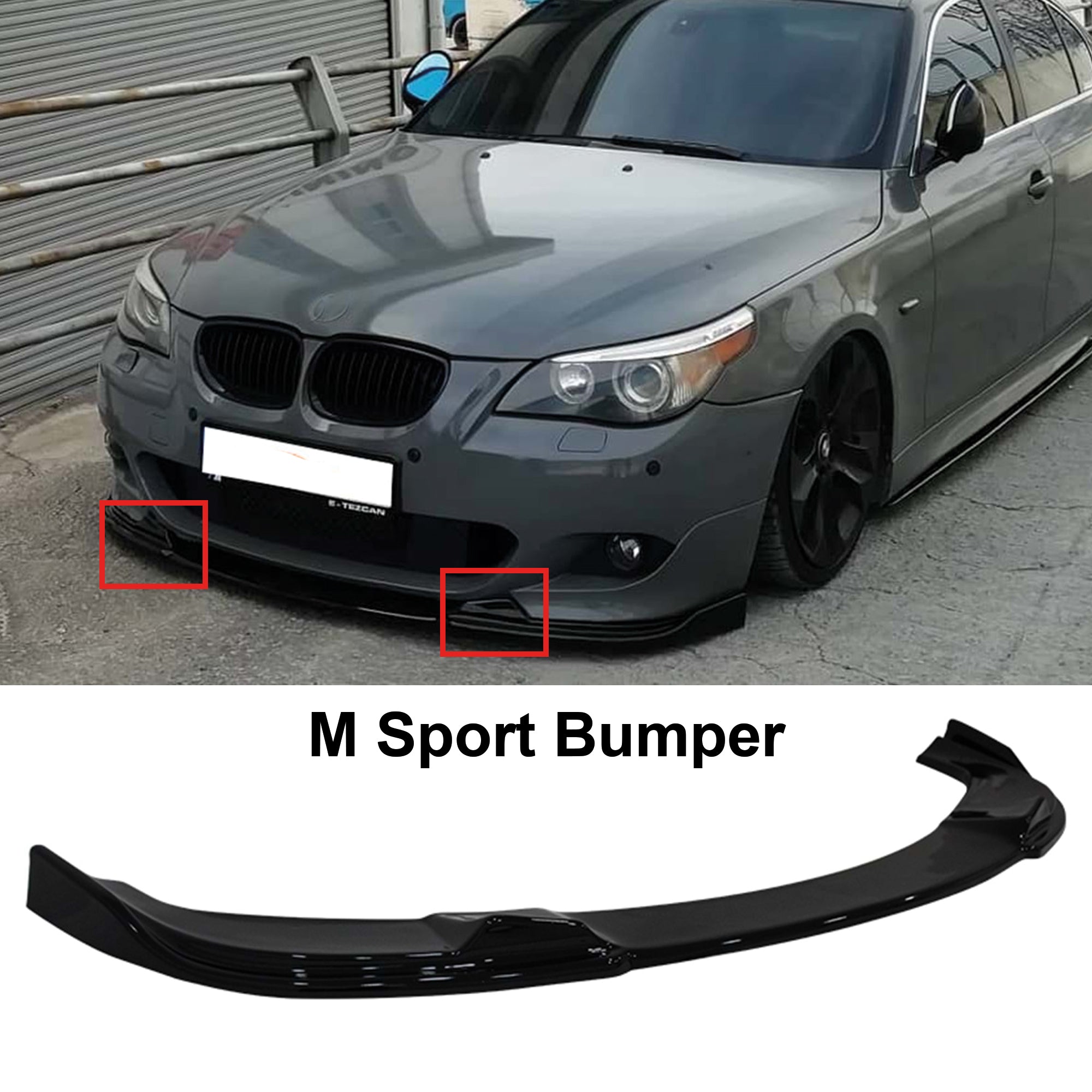 Front Bumper Lip Splitter for BMW 5 Series E60 2003-2010 M Sport / M5 Bumper, ABS Plastic Piano Black Vacuum Car Tuning Body Part Body Kit