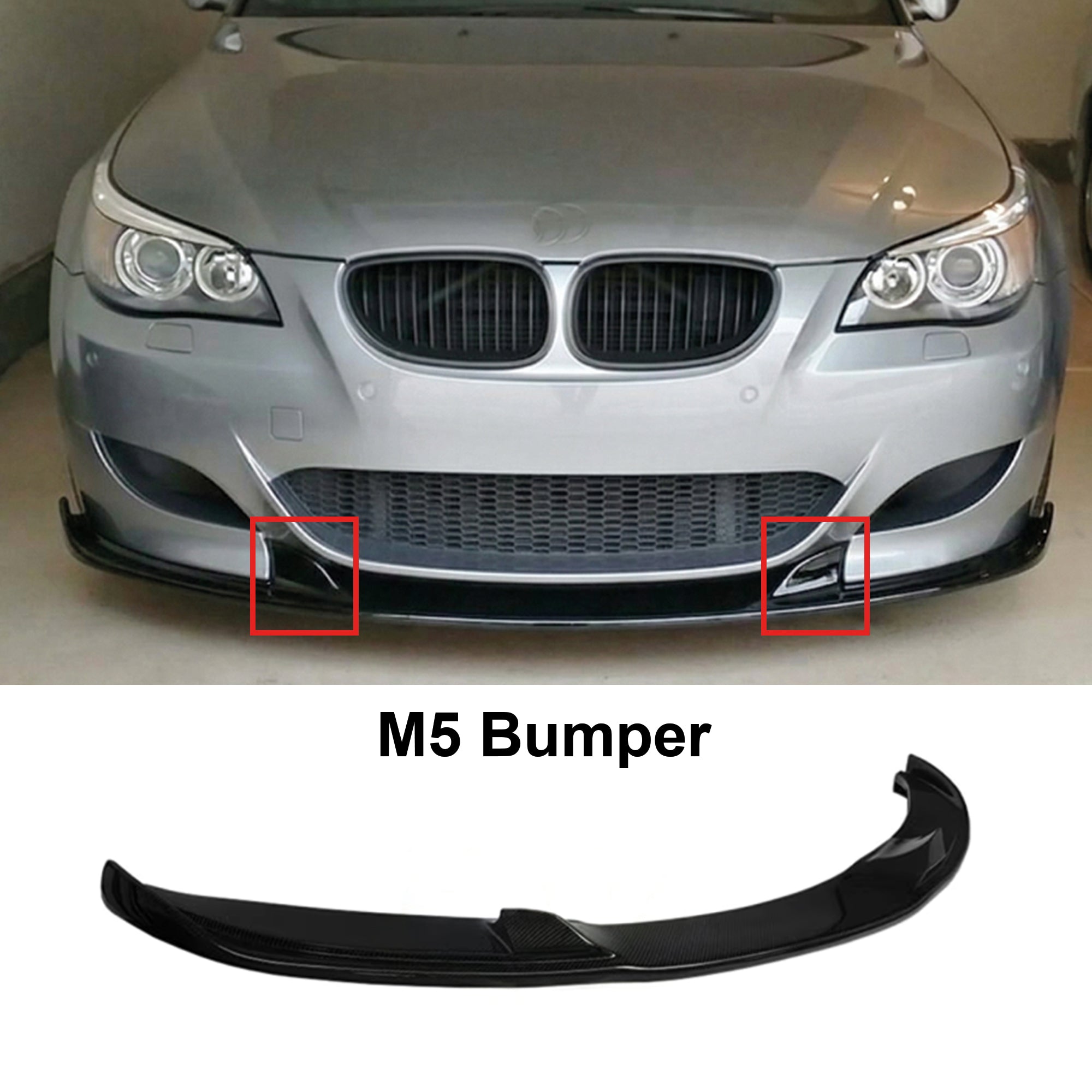 Front Bumper Lip Splitter for BMW 5 Series E60 2003-2010 M Sport / M5 Bumper, ABS Plastic Piano Black Vacuum Car Tuning Body Part Body Kit