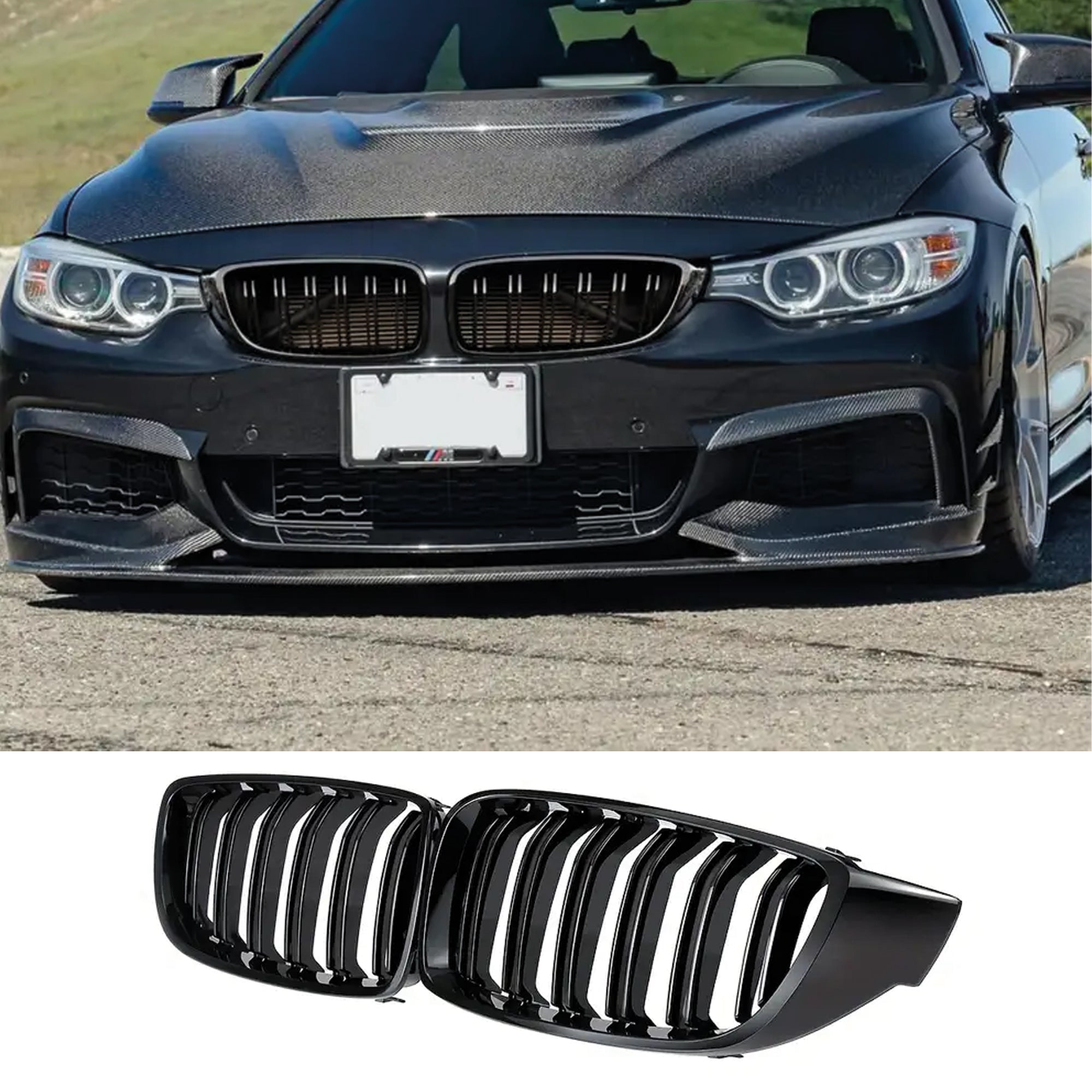 Front Bumper Kidney Racing Grille for BMW 4 Series F32 F33 F36 F80 F82 F83 2012-2018 2pcs 420d Car Double Line Sport Grill Glossy Black Cover