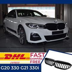Front Bumper Kidney Racing Grille for BMW 3 Series G20/G21 2018-2021 Car Double Line Sport Grill Glossy Black Cover