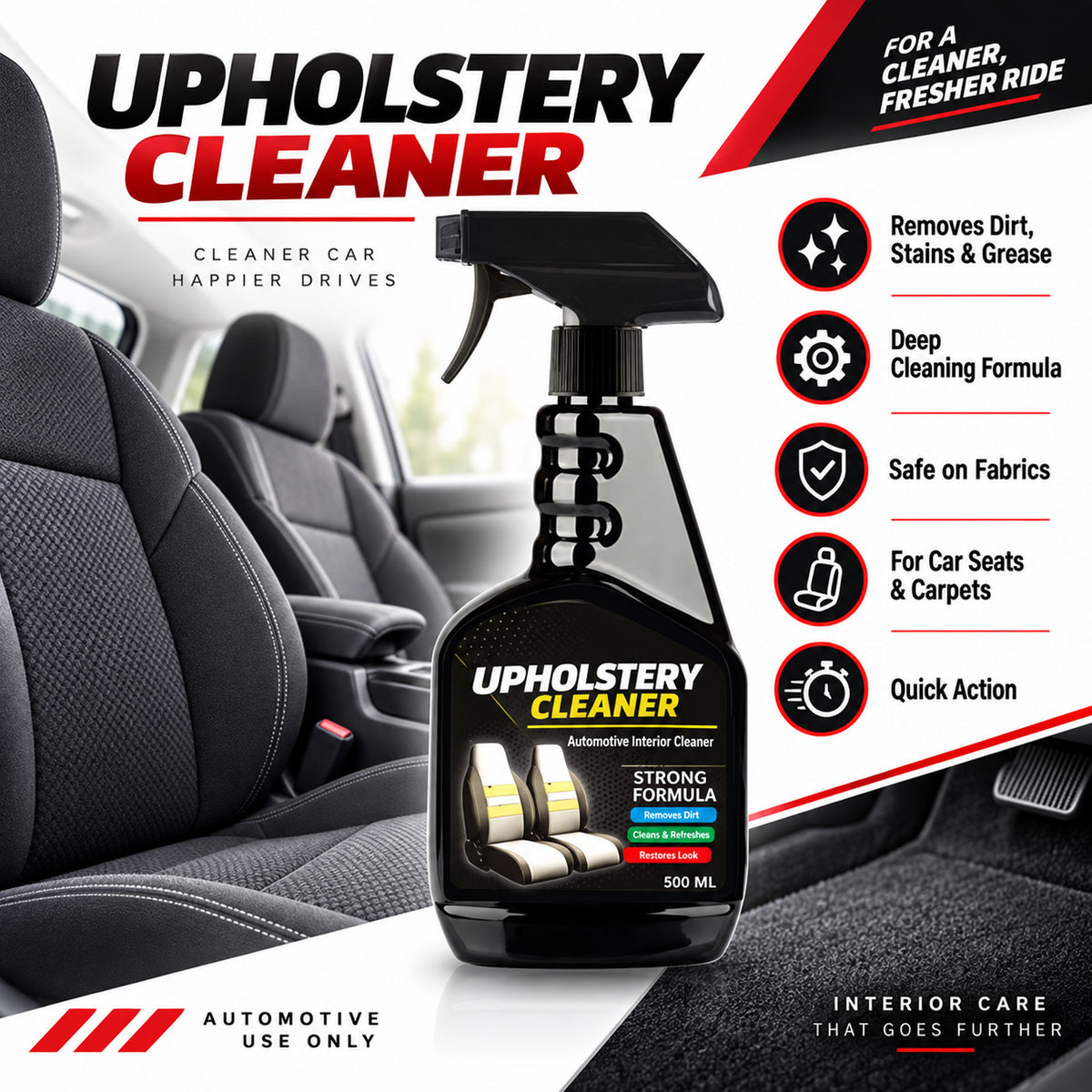 Car Upholstery Cleaner 500 ML – Interior Fabric Seat, Carpet & Stain Remover Spray