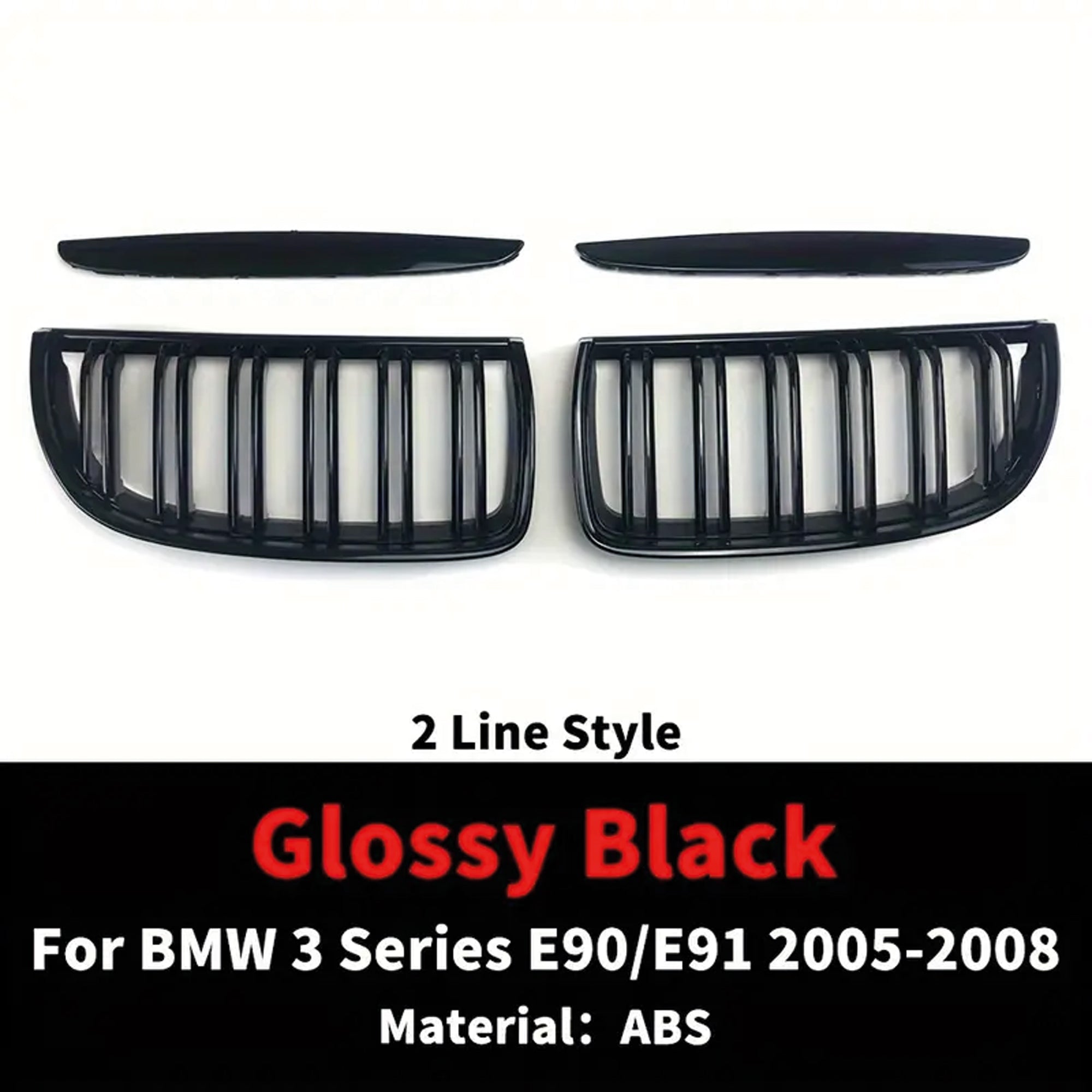Front Bumper Kidney Racing Grille for BMW 3 Series E90 E91 2005-2008 325i 320i 330i 335i Car Double Line Sport Grill Glossy Black Cover