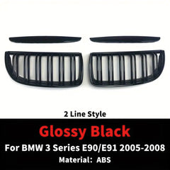 Front Bumper Kidney Racing Grille for BMW 3 Series E90 E91 2005-2008 325i 320i 330i 335i Car Double Line Sport Grill Glossy Black Cover
