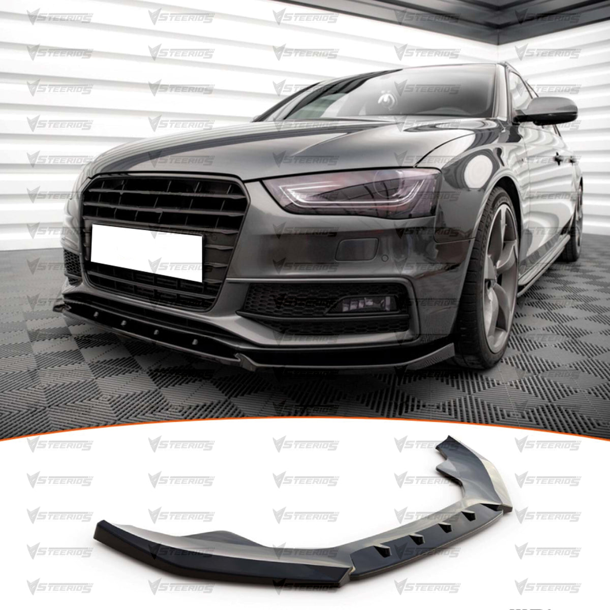 Front Bumper Lip Splitter for Audi A4 B8 B8.5 S4 FL S-Line Max V3 2012-2015, ABS Plastic Piano Black Vacuum Car Tuning Body Part Body Kit