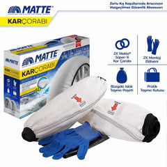 Car Tire Snow Socks 2pcs | MATTE | Winter Super-X Series Auto Car Tire Anti Patinage Snow Socks White Wheel | Textile Snow Chain Alternative for Safe Driving on Snowy or Icy Roads