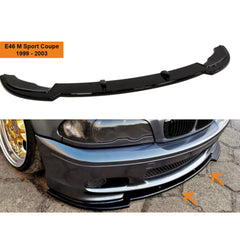 Front Bumper Lip Splitter for BMW E46 M Sport Coupe 3 Series 1998-2006, ABS Plastic Piano Black Vacuum Car Tuning Body Part Body Kit