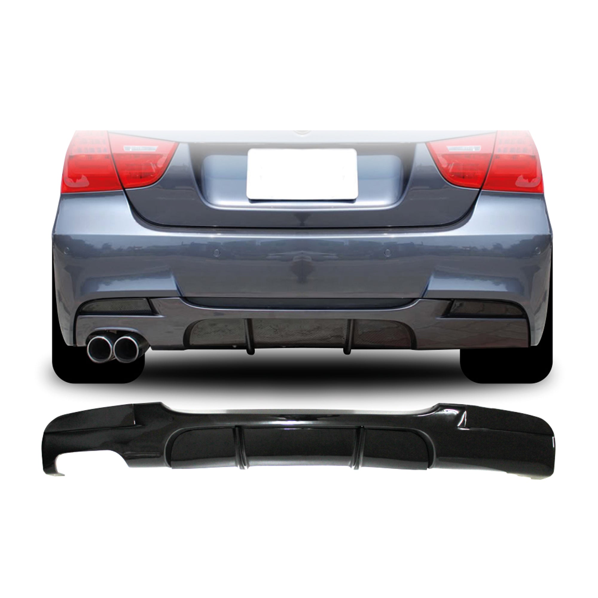 Rear Diffuser for BMW E90 M Technic 2004-2011 M Performance Diffuser L Dual Output Piano Black Vacuum Car Styling Diffuser Rear Body Kit