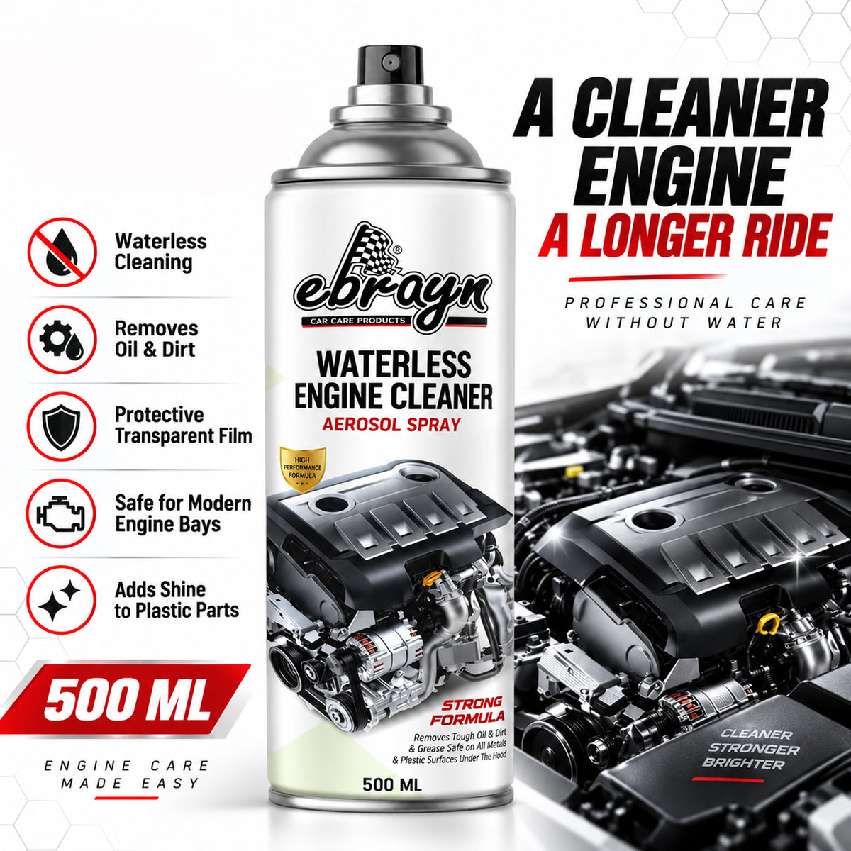 Waterless Engine Cleaner Spray 500 ML – Fast Oil, Grease & Dirt Remover for Engine Parts, Plastic & Metal Surfaces