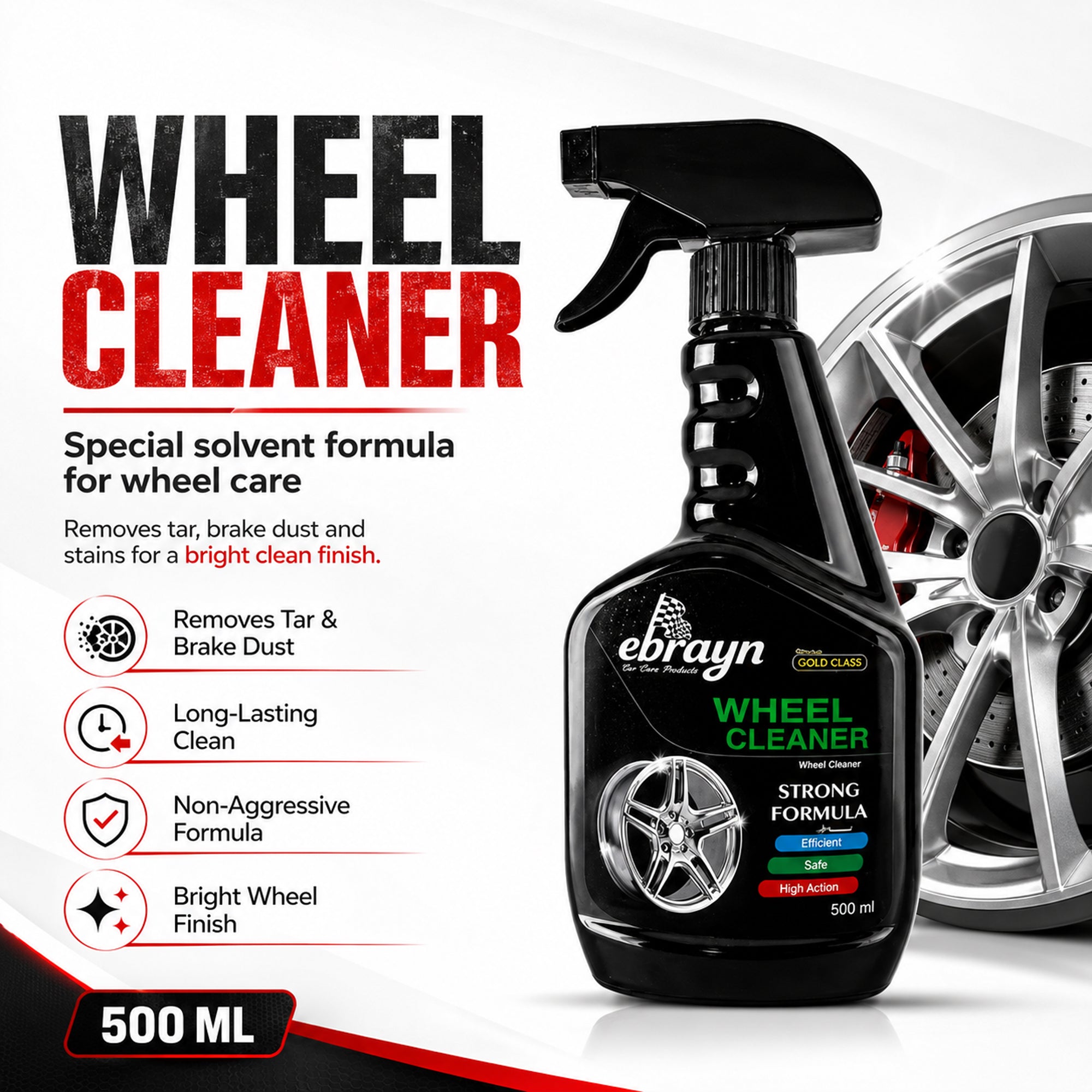 Wheel Cleaner 500ML – Powerful Alloy Rim Cleaning Spray, Brake Dust & Tar Remover, Deep Cleaning Car Care Formula