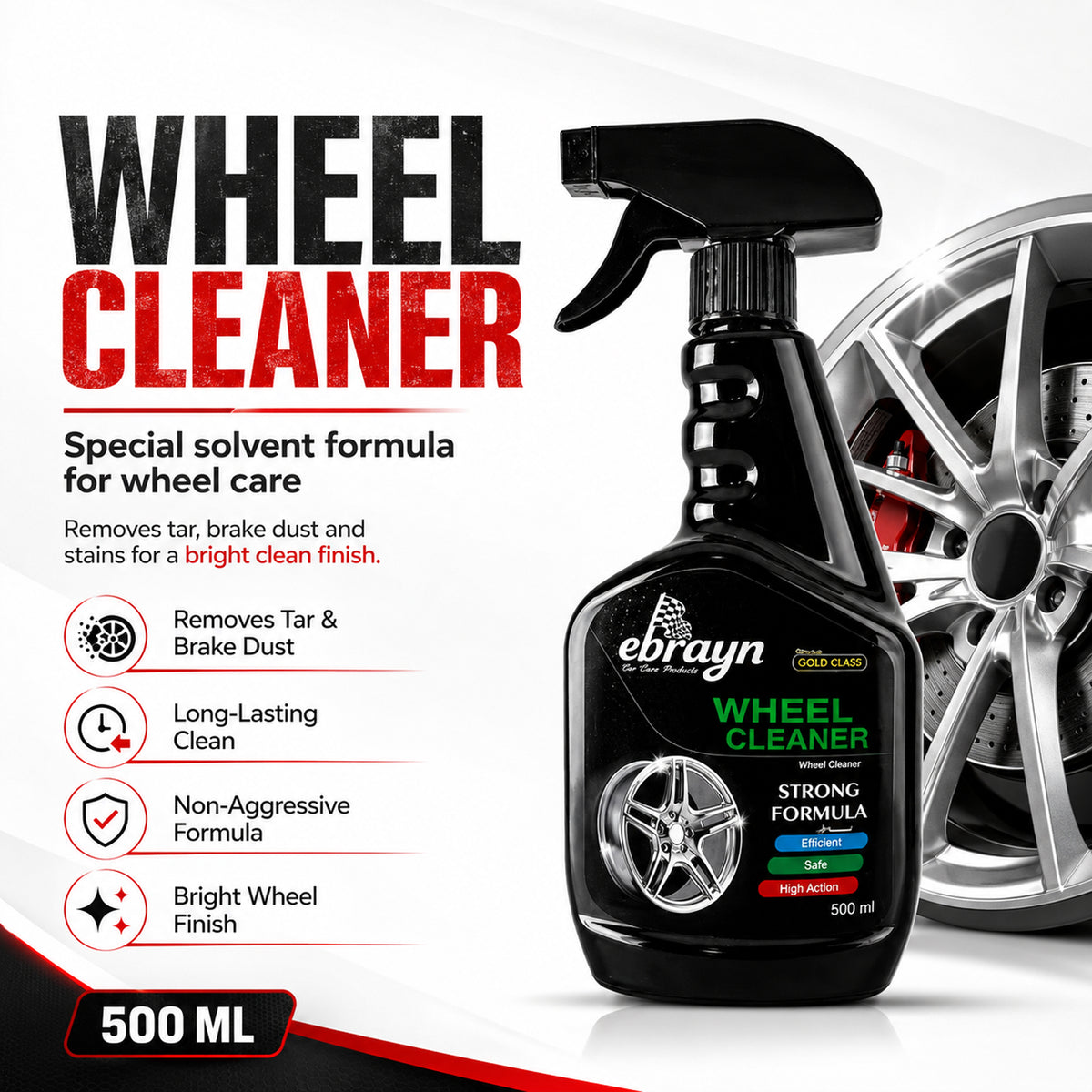 Wheel Cleaner 500ML – Powerful Alloy Rim Cleaning Spray, Brake Dust & Tar Remover, Deep Cleaning Car Care Formula