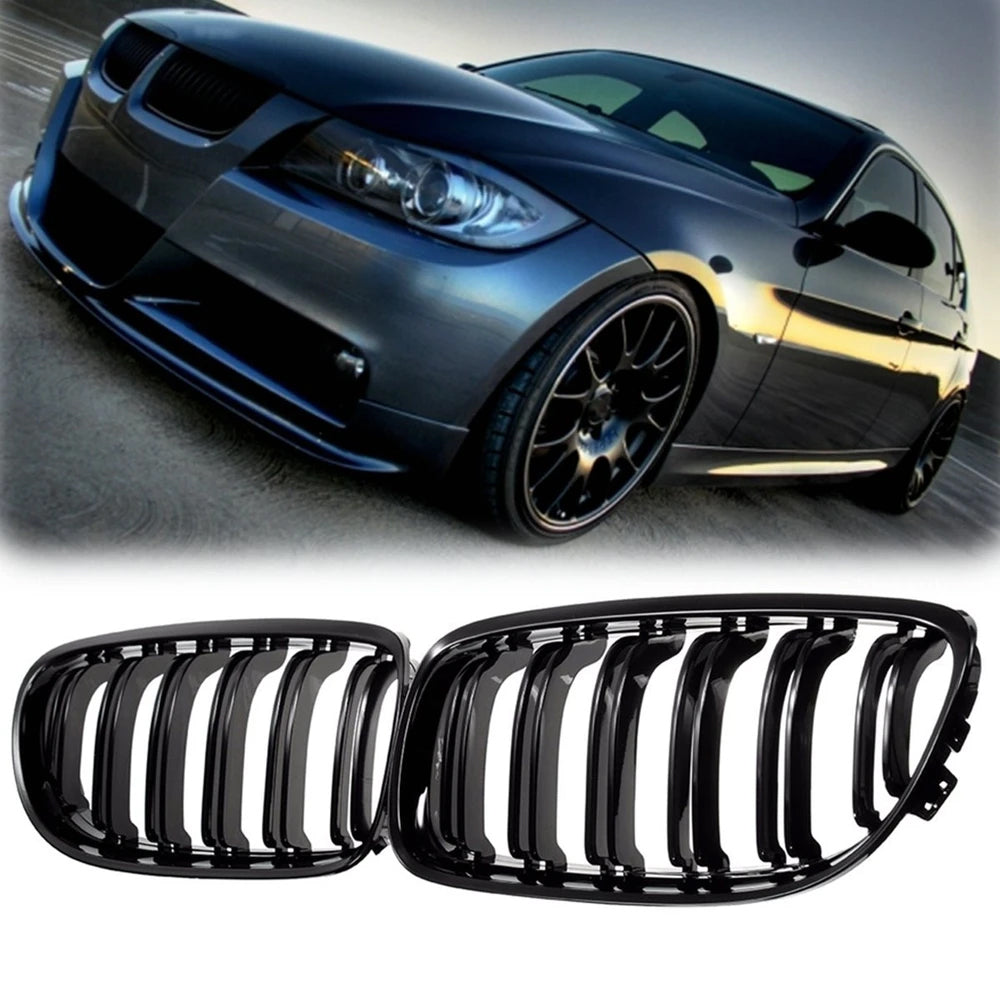Front Bumper Kidney Racing Grille for BMW 3 Series E90 LCI 2009-2012 325i 320i 330i 335i Car Double Line Sport Grill Glossy Black Cover