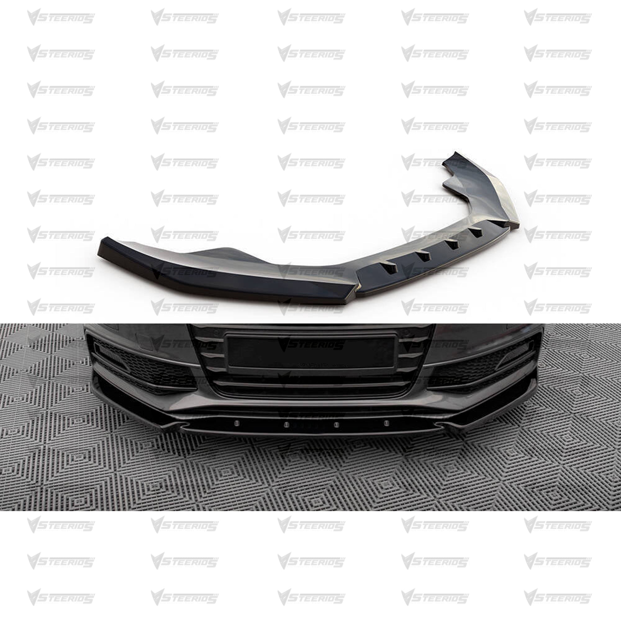 Front Bumper Lip Splitter for Audi A4 B8 B8.5 S4 FL S-Line Max V3 2012-2015, ABS Plastic Piano Black Vacuum Car Tuning Body Part Body Kit