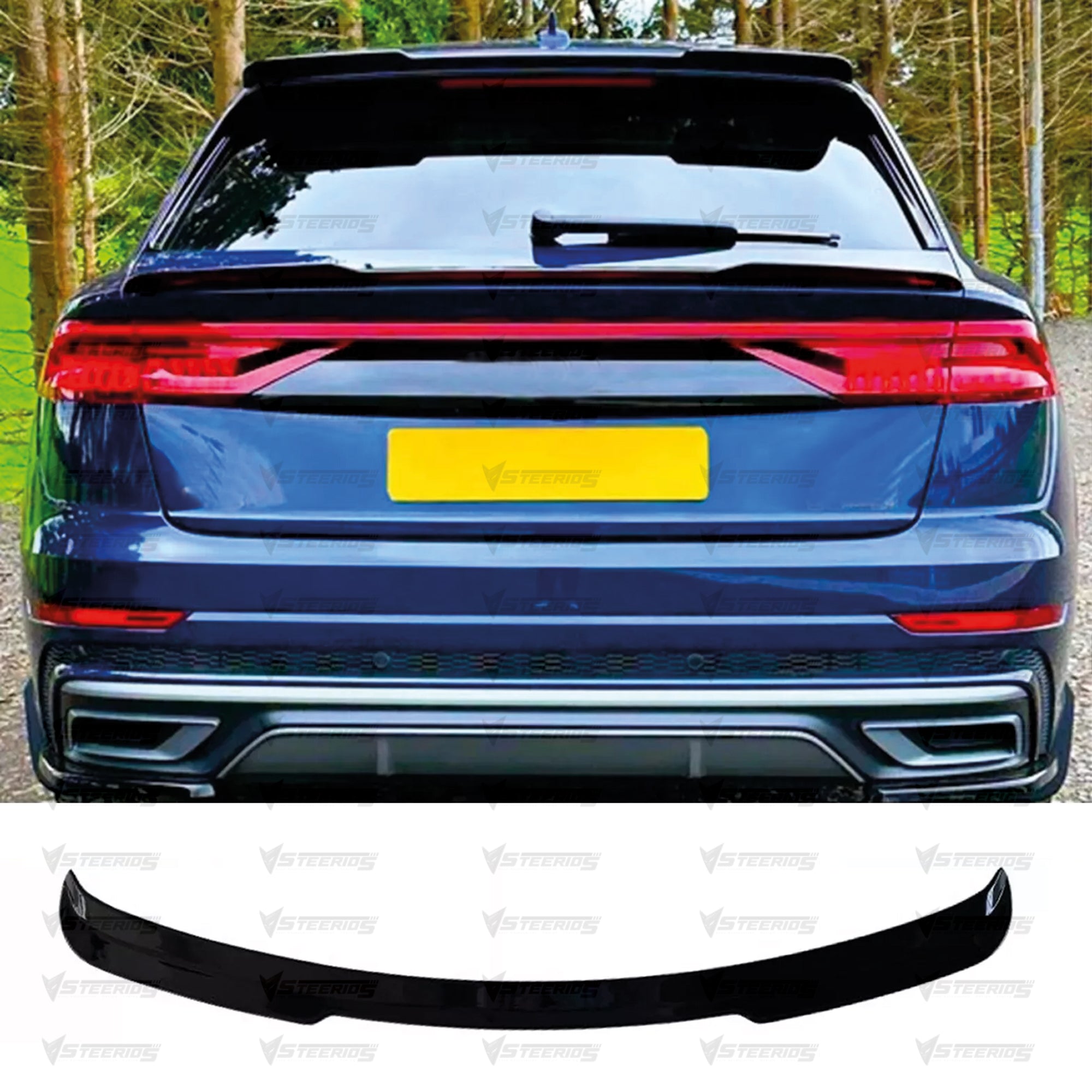 Rear Roof Spoiler For Audi Q8 SQ8 4x4 2018+ Piano Black ABS Plastic