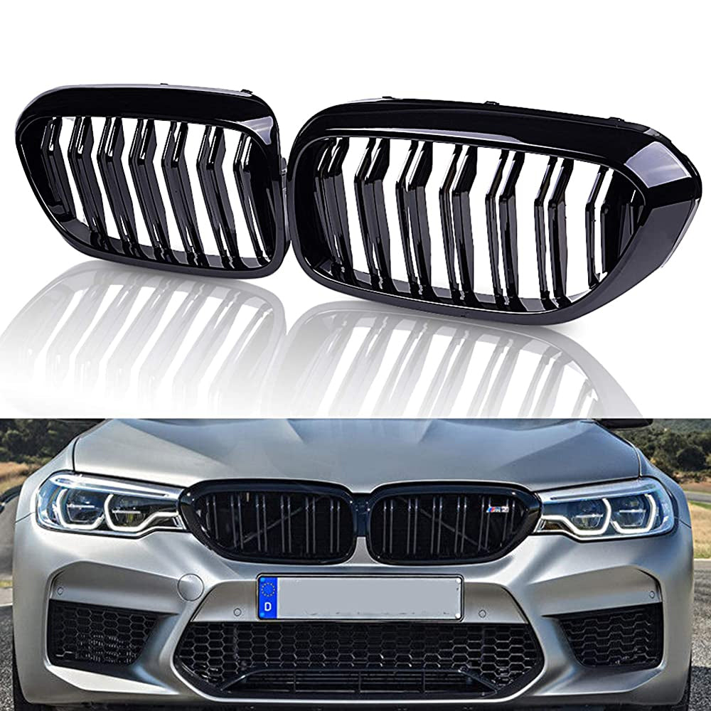 Front Bumper Kidney Racing Grille for BMW 5 Series G30 G31 G38 F90 M5 17-19 Car Double Line Sport Grill Glossy Black Cover