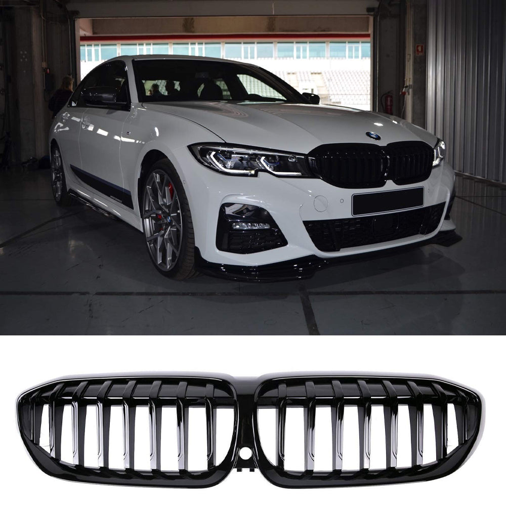 Front Bumper Kidney Racing Grille for BMW 3 Series G20/G21 2018-2021 Car Double Line Sport Grill Glossy Black Cover