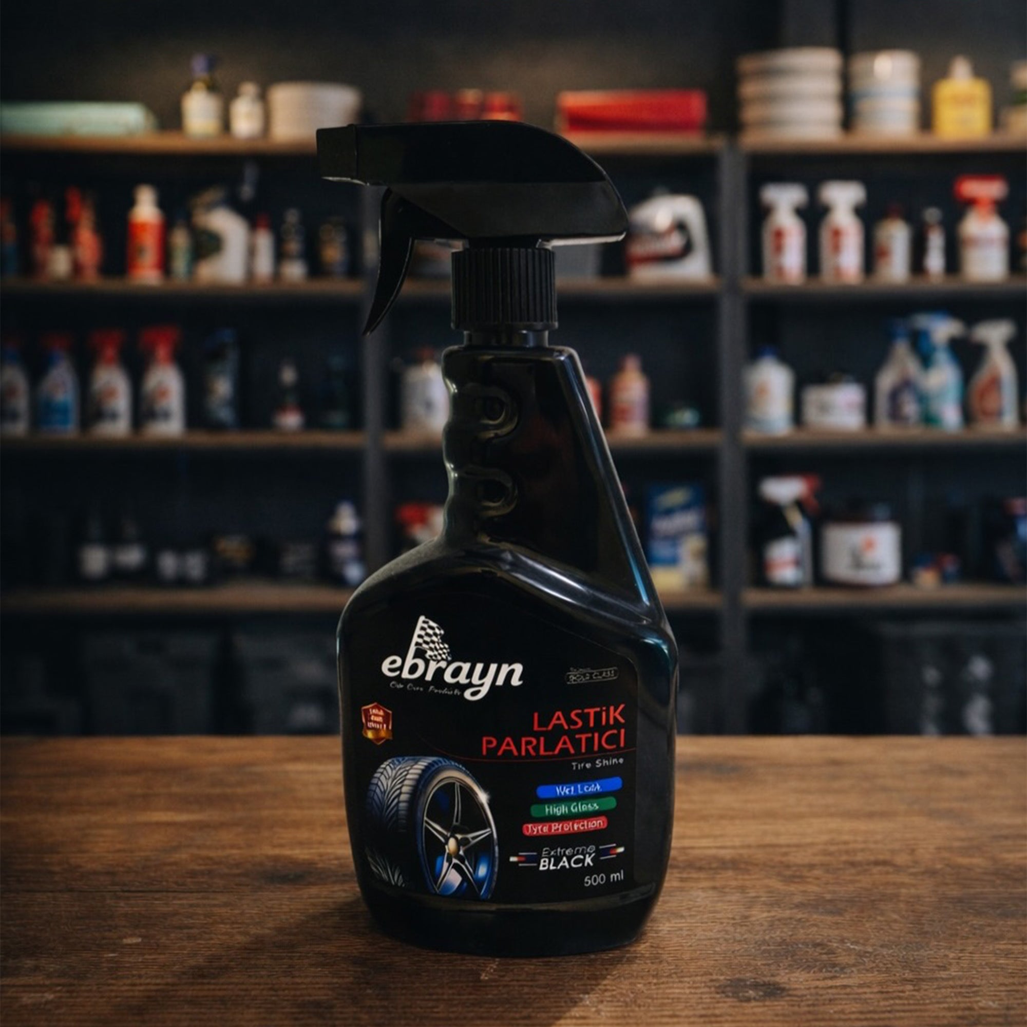 Car Care Tyre Shiner 500ML – High Gloss Long Lasting Tire Shine Spray, Anti-Static Rubber & Plastic Dressing, Black Trim & Tyre Protectant