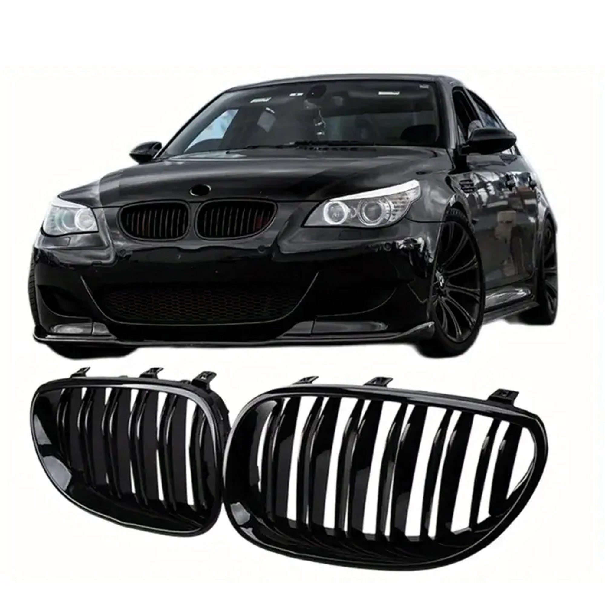 Front Bumper Kidney Racing Grille for BMW 5 Series E60 E61 2004-2009 Car Double Line Sport Grill Glossy Black Cover