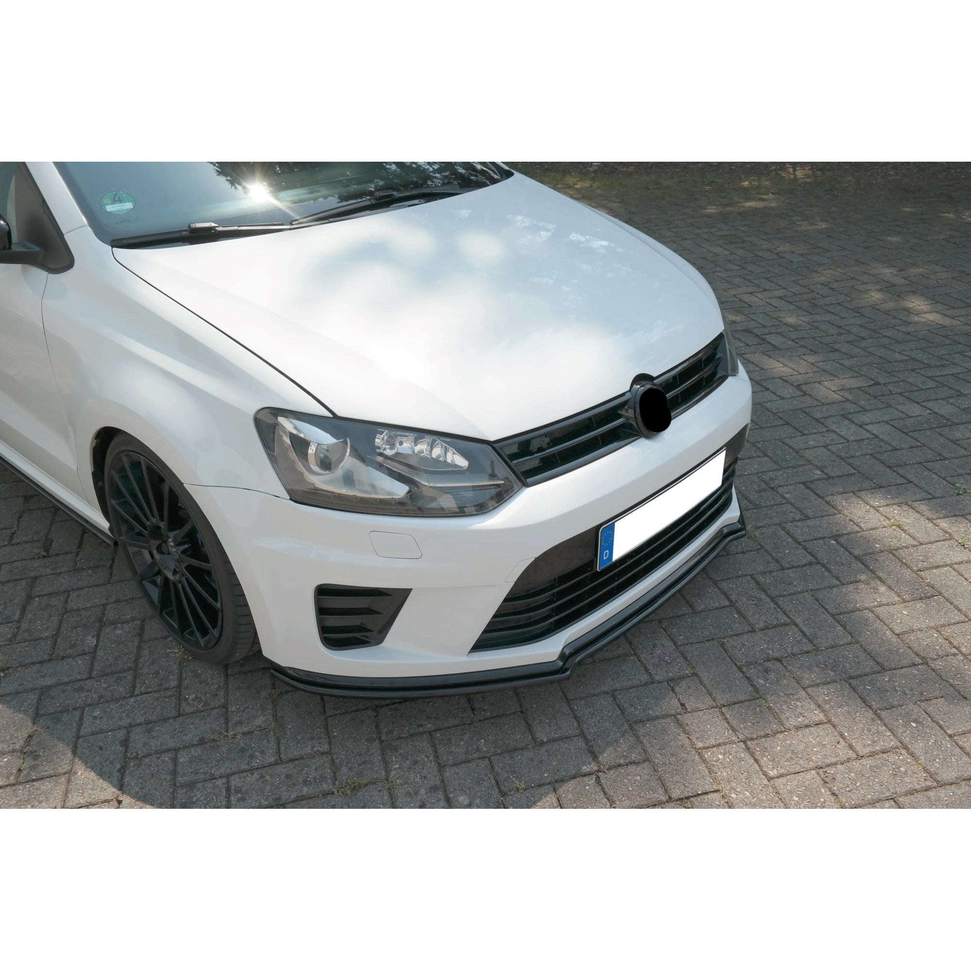 Front Bumper Lip Splitter for VW Volkswagen Polo MK5 2013+, ABS Plastic Piano Black Vacuum Car Tuning Body Part Body Kit
