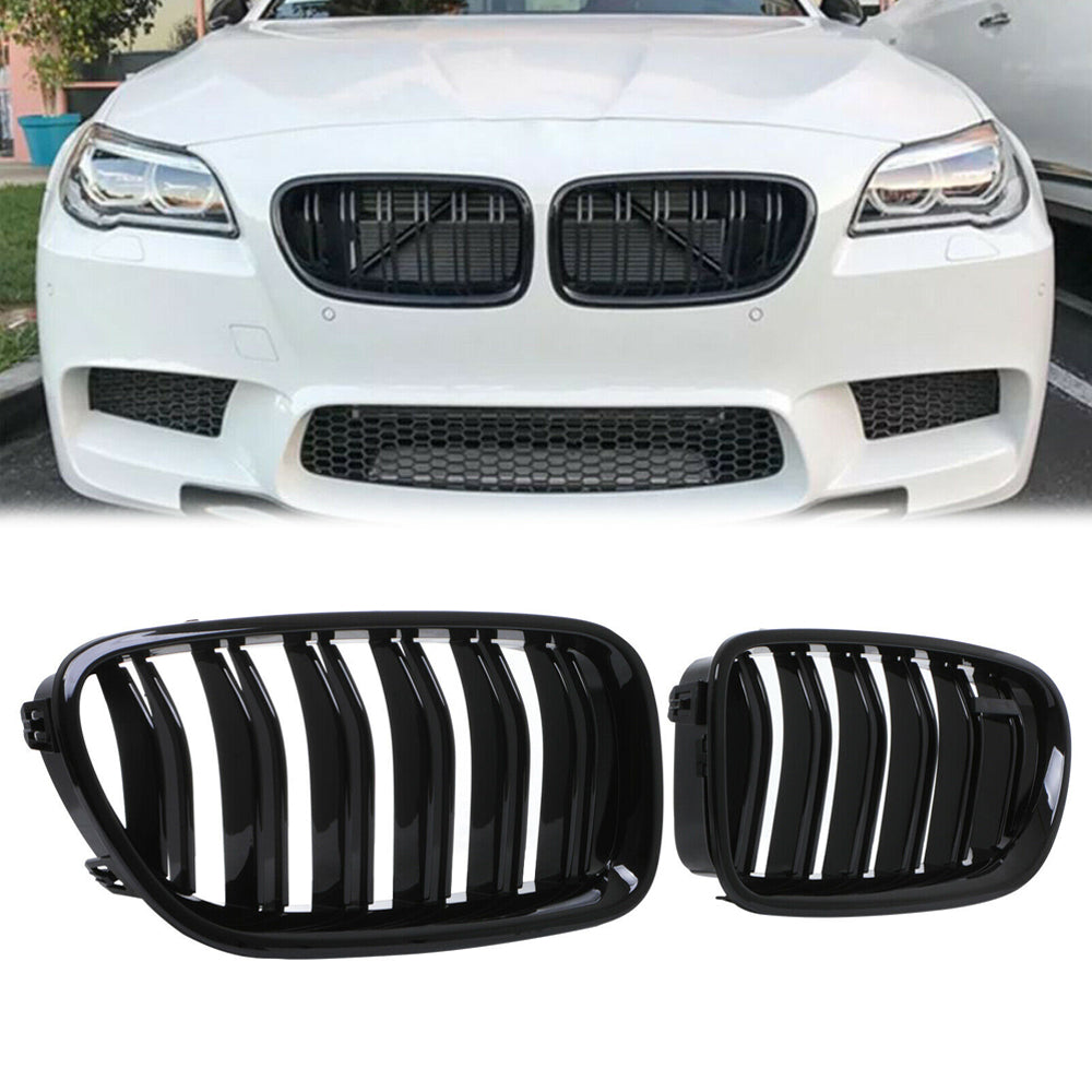 Front Bumper Kidney Racing Grille for BMW 5 Series F10 F11 F18 520d 530d 540i 2010-2017 Car Double Line Sport Grill Glossy Black Cover