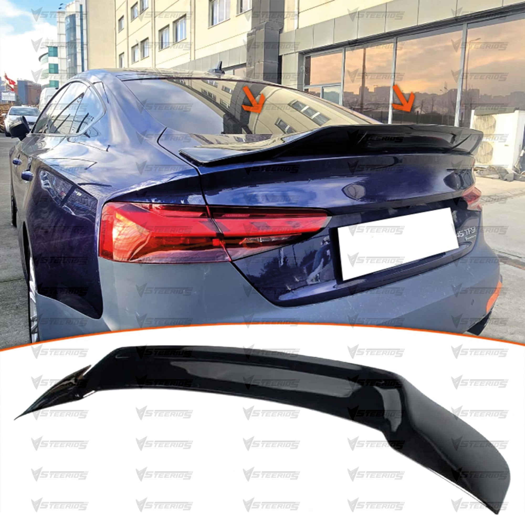 Rear Trunk Spoiler For Audi A5 B9 2016-2021 R Style Spoiler Piano Black ABS Plastic