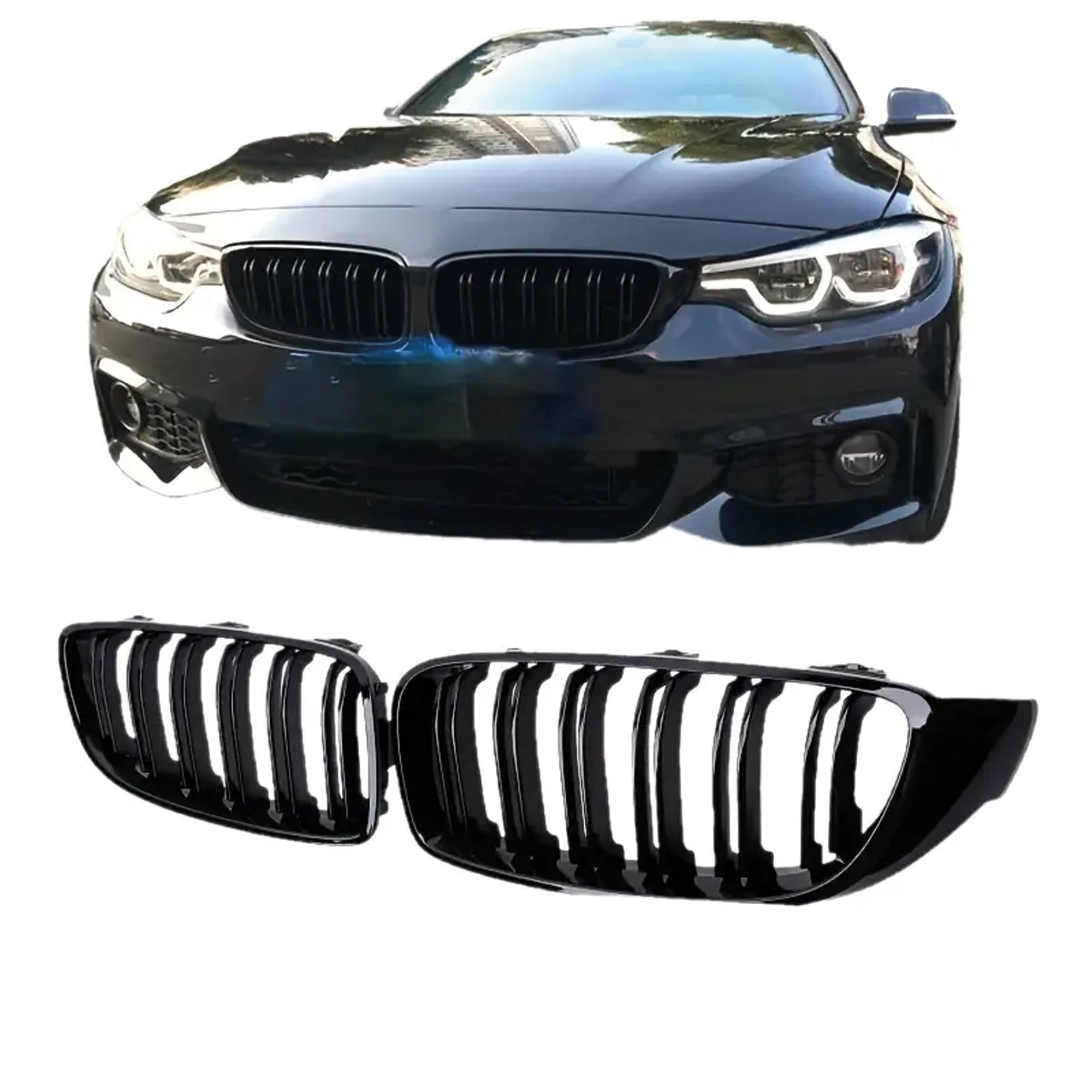 Front Bumper Kidney Racing Grille for BMW 4 Series F32 F33 F36 F80 F82 F83 2012-2018 2pcs 420d Car Double Line Sport Grill Glossy Black Cover
