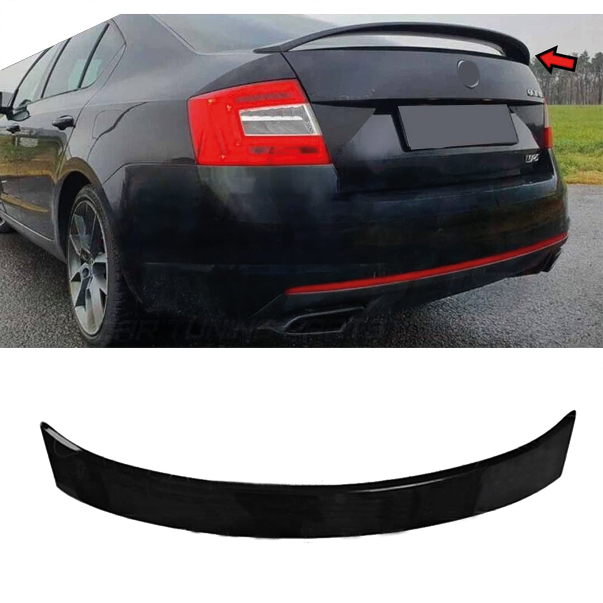 Rear Trunk Spoiler For Skoda Octavia Mk3 RS Style 13-20 FL Piano Black ABS Plastic