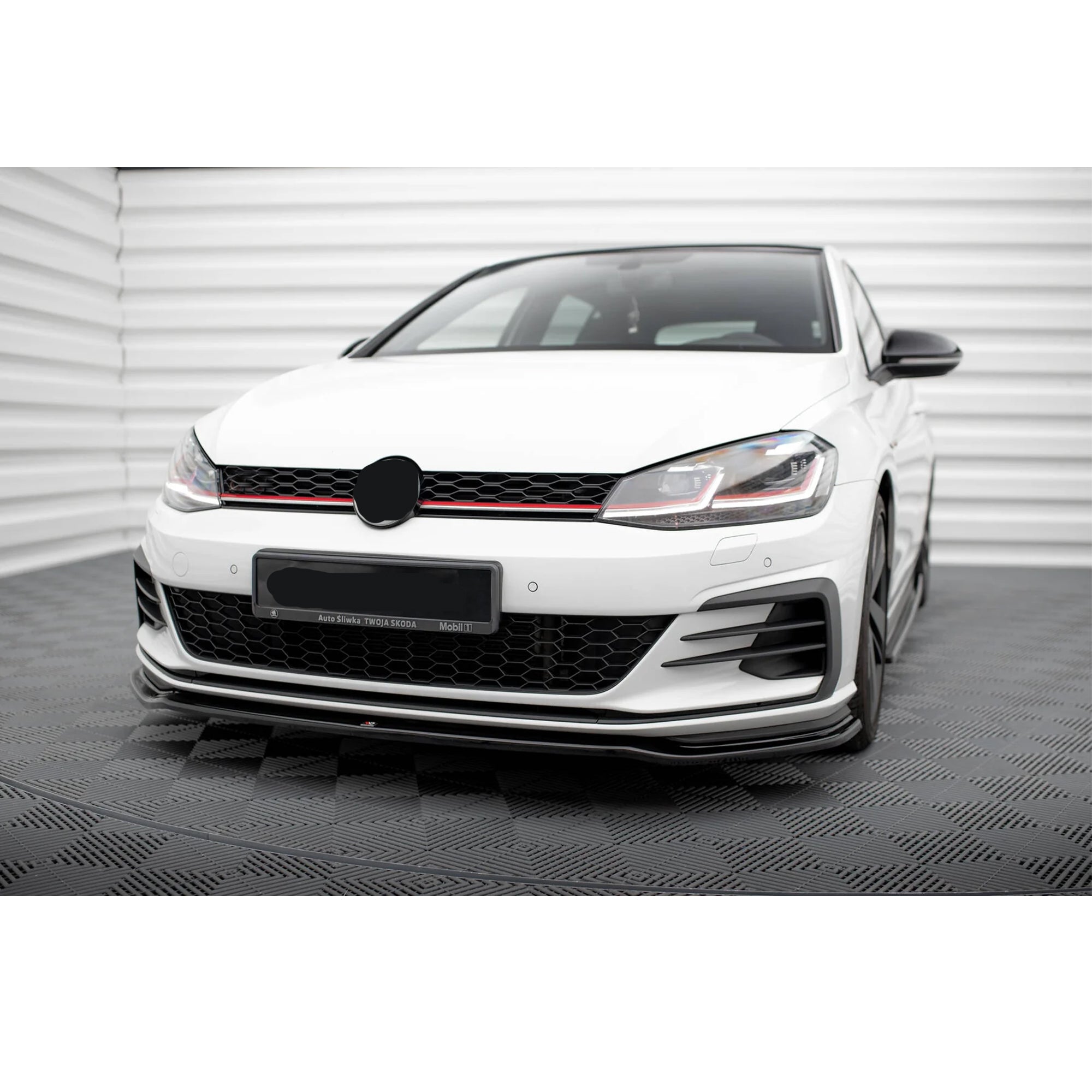 Front Bumper Lip Splitter for VW Volkswagen Golf MK7.5 FL GT.I 2017+, ABS Plastic Piano Black Vacuum Car Tuning Body Part Body Kit
