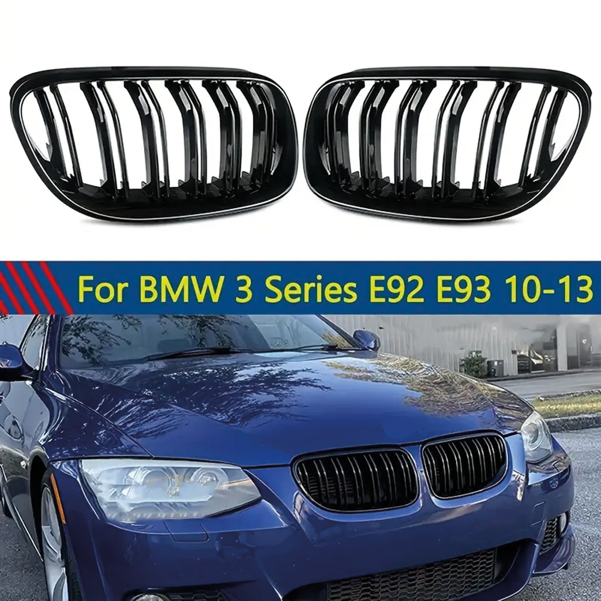 Front Bumper Kidney Racing Grille for BMW 5 Series E92 E93 2006-2009 Car Double Line Sport Grill Glossy Black Cover