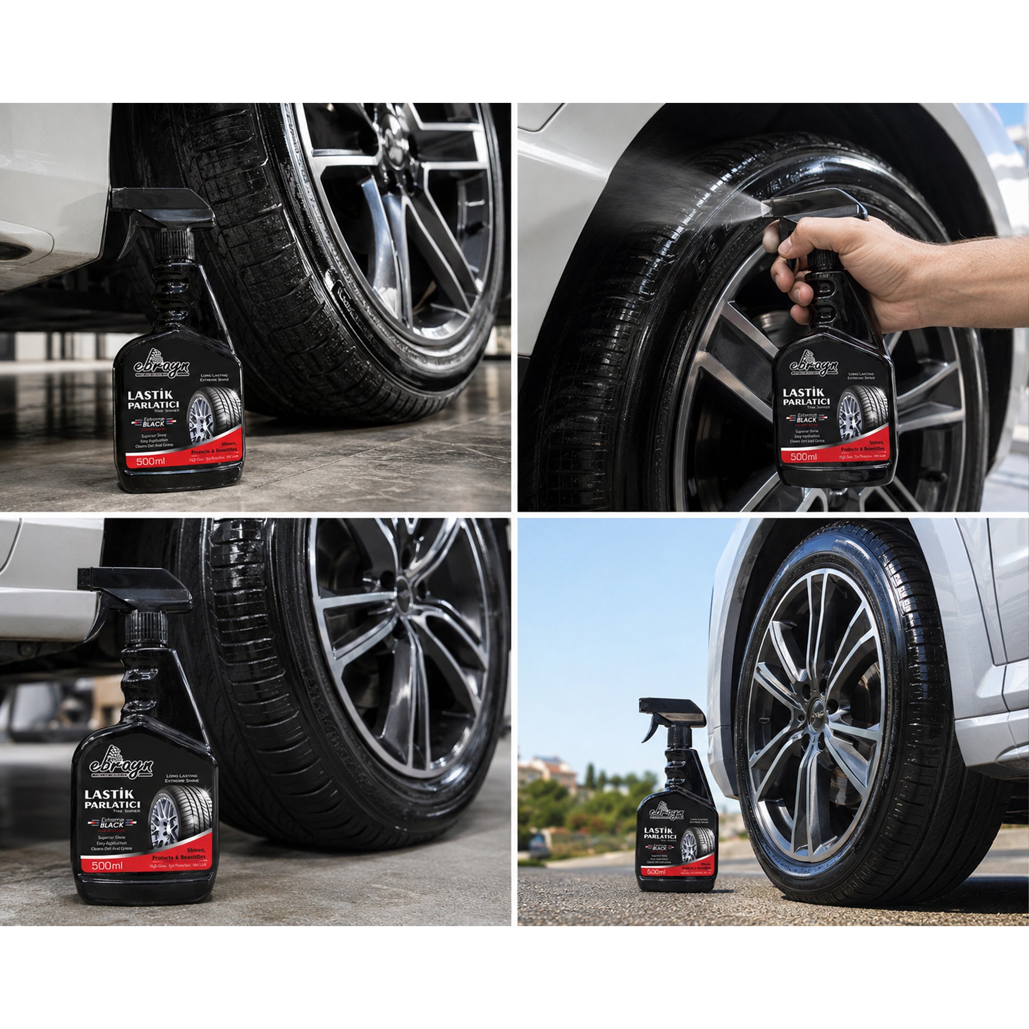 Car Care Tyre Shiner 500ML – High Gloss Long Lasting Tire Shine Spray, Anti-Static Rubber & Plastic Dressing, Black Trim & Tyre Protectant