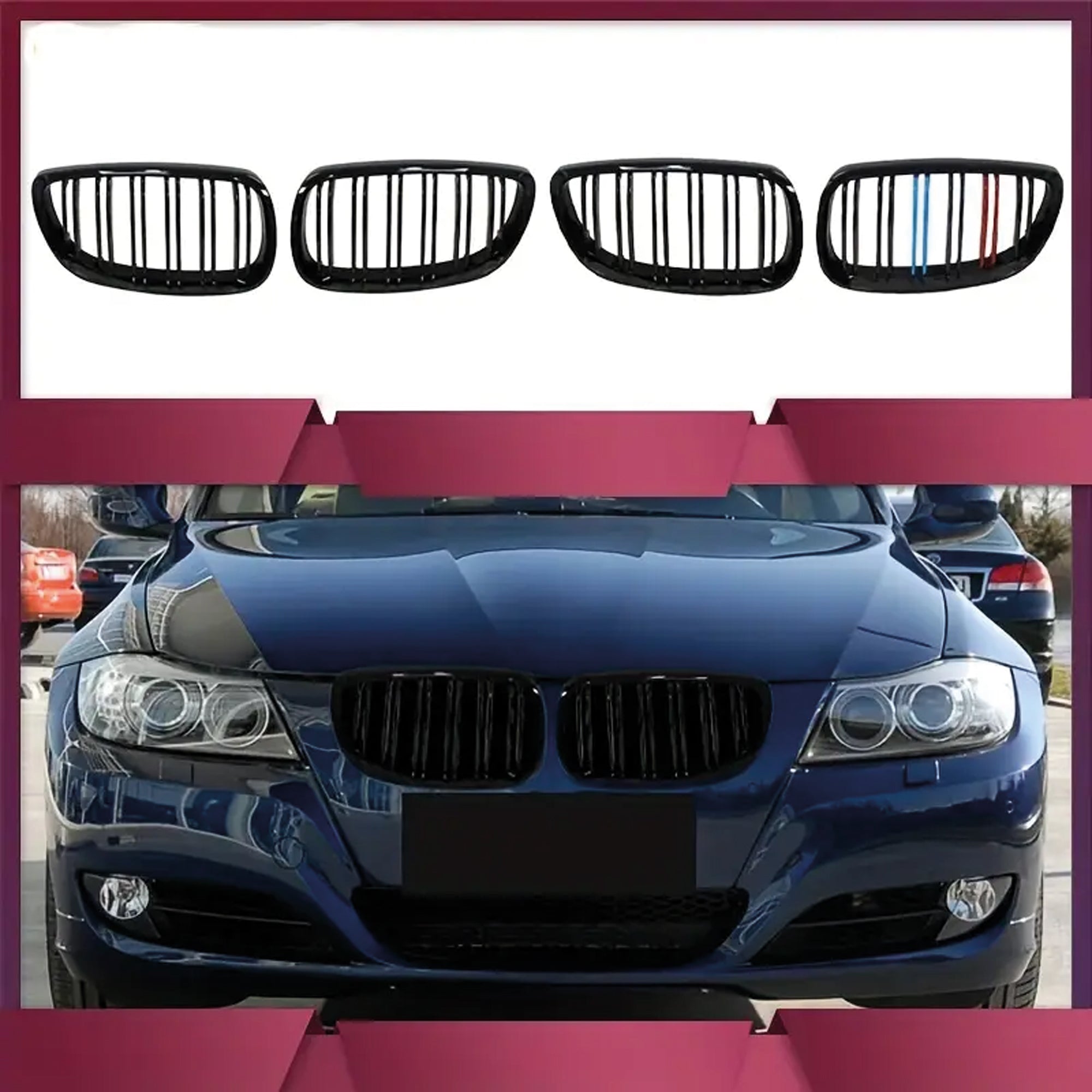 Front Bumper Kidney Racing Grille for BMW 5 Series E92 E93 2006-2009 Car Double Line Sport Grill Glossy Black Cover