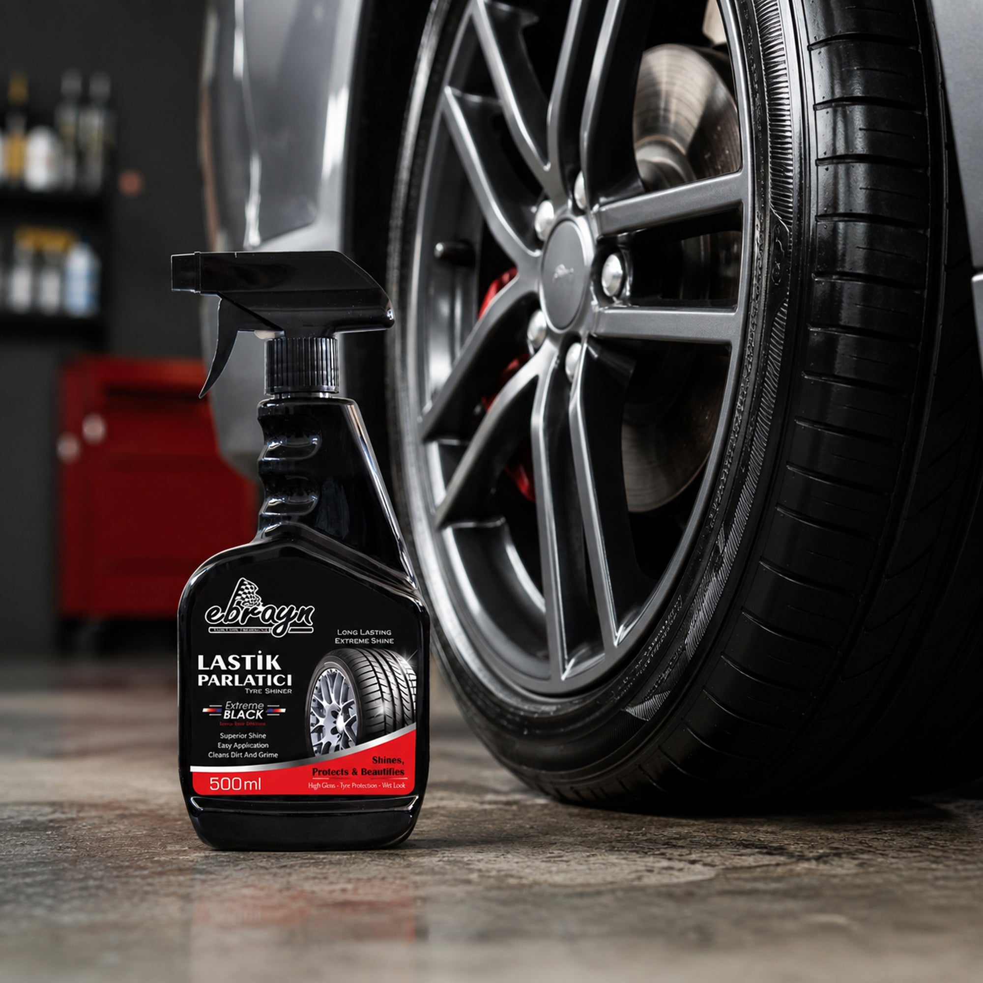 Car Care Tyre Shiner 500ML – High Gloss Long Lasting Tire Shine Spray, Anti-Static Rubber & Plastic Dressing, Black Trim & Tyre Protectant
