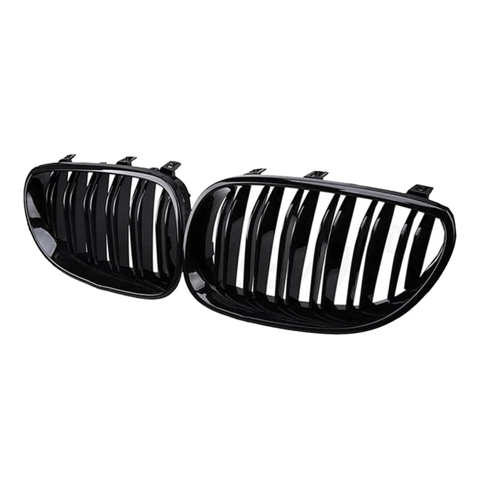 Front Bumper Kidney Racing Grille for BMW 5 Series E60 E61 2004-2009 Car Double Line Sport Grill Glossy Black Cover