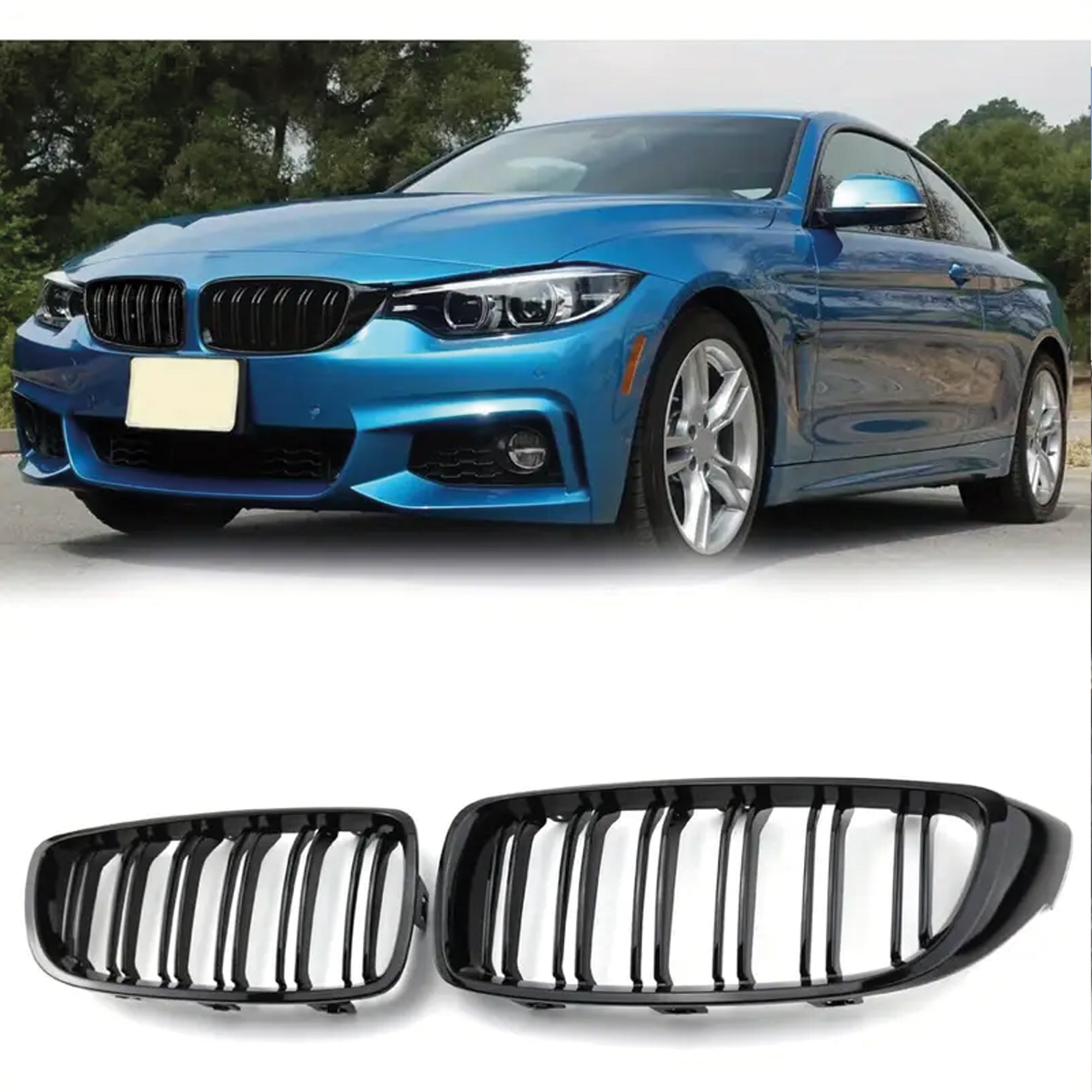 Front Bumper Kidney Racing Grille for BMW 4 Series F32 F33 F36 F80 F82 F83 2012-2018 2pcs 420d Car Double Line Sport Grill Glossy Black Cover