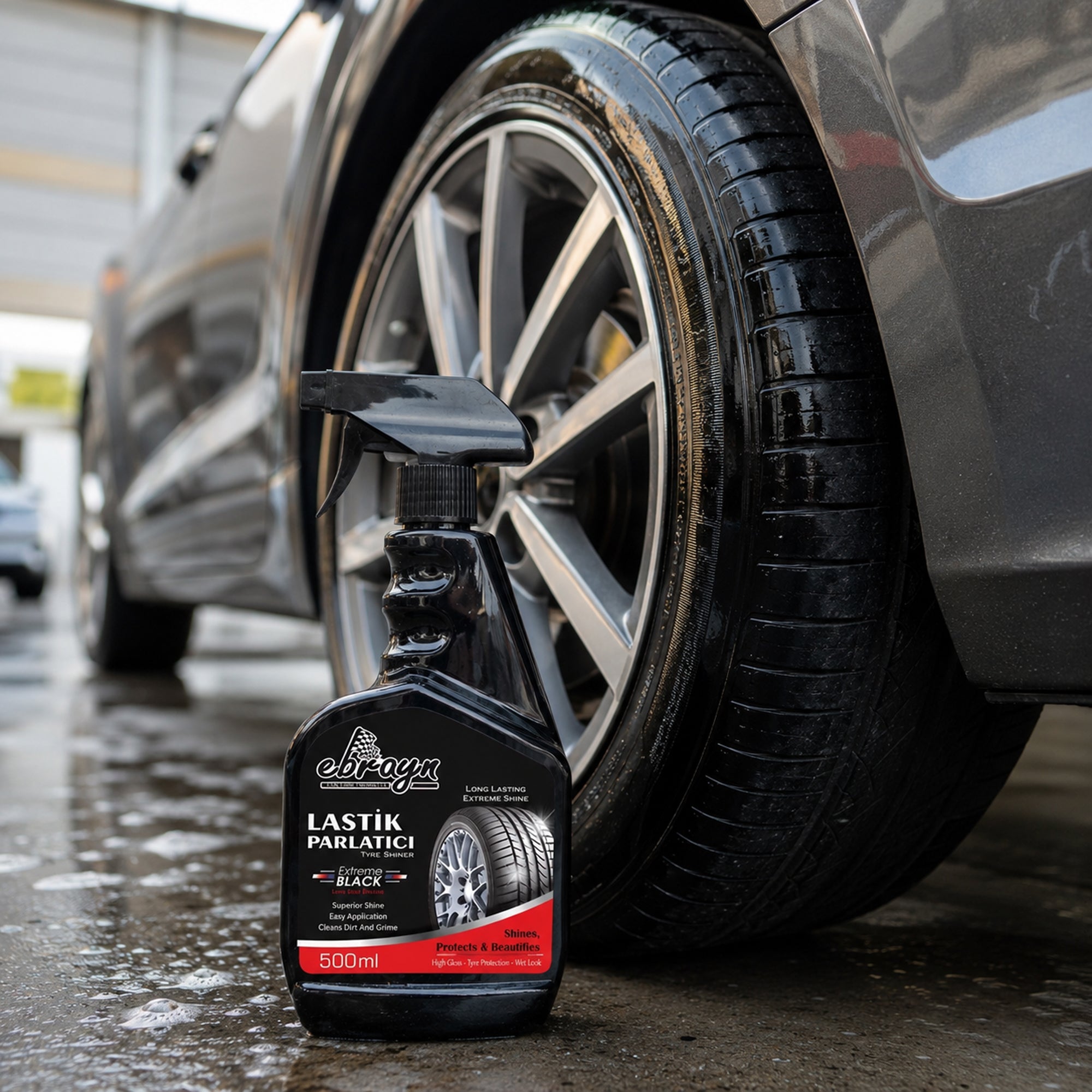 Car Care Tyre Shiner 500ML – High Gloss Long Lasting Tire Shine Spray, Anti-Static Rubber & Plastic Dressing, Black Trim & Tyre Protectant