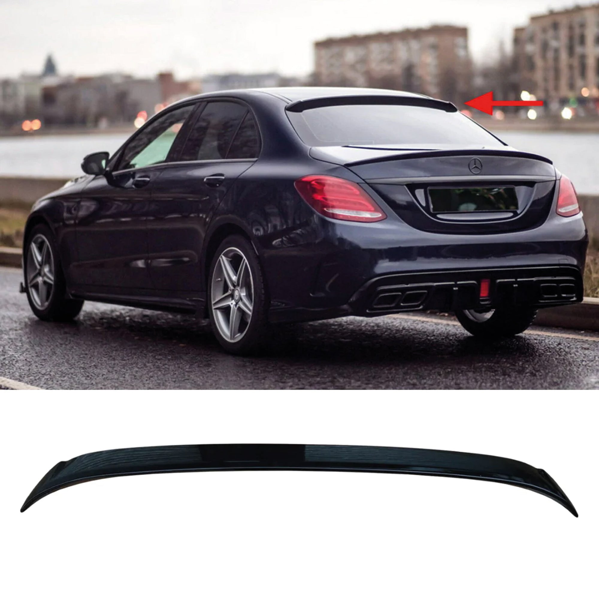 Roof Top Spoiler For Mercedes W205 AMG 2015-2021 Piano Black ABS Plastic