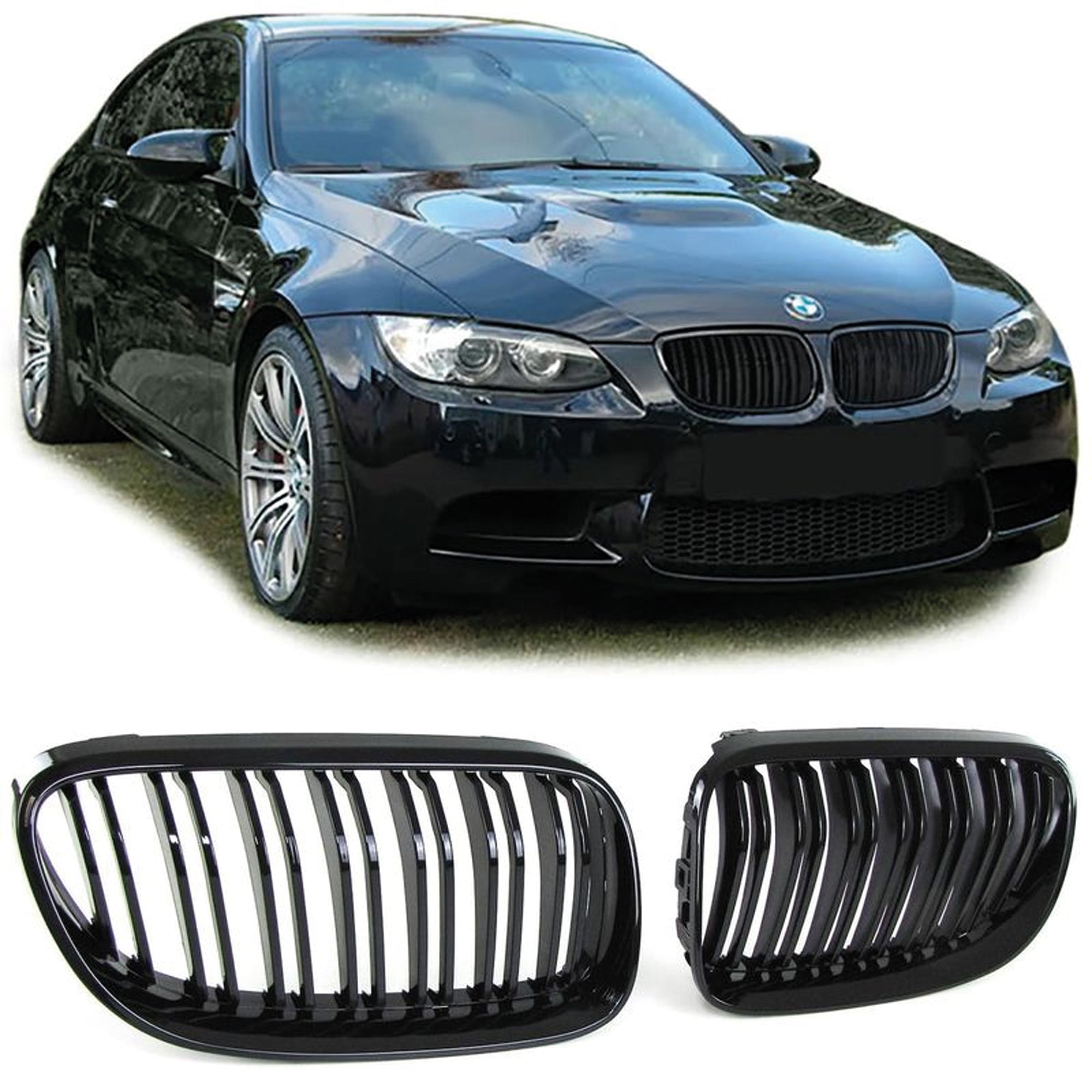 Front Bumper Kidney Racing Grille for BMW 5 Series E92 E93 2006-2009 Car Double Line Sport Grill Glossy Black Cover