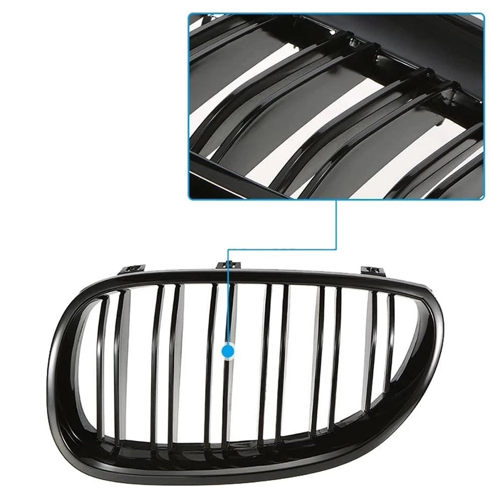 Front Bumper Kidney Racing Grille for BMW 5 Series E60 E61 2004-2009 Car Double Line Sport Grill Glossy Black Cover