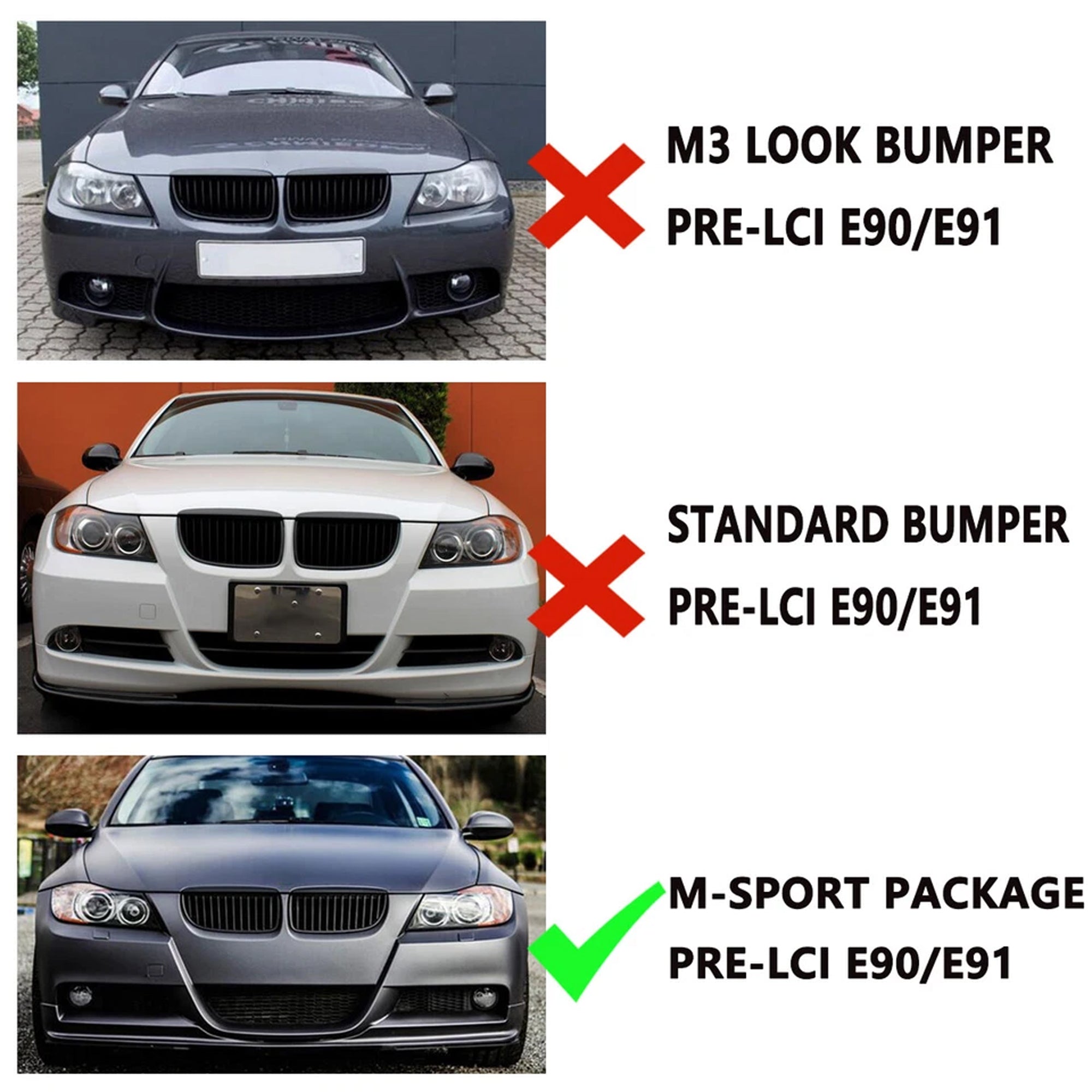 Front Bumper Lip Splitter for BMW E90 E91 M-Sport M Package Pre-Lci 3 Series 2004-2008, ABS Plastic Piano Black Vacuum Car Tuning Body Part Body Kit