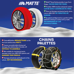 Car Tire Snow Socks 2pcs | MATTE | Winter Active Series Auto Car Tire Anti Patinage Snow Socks Red Wheel | Textile Snow Chain Alternative for Safe Driving on Snowy or Icy Roads
