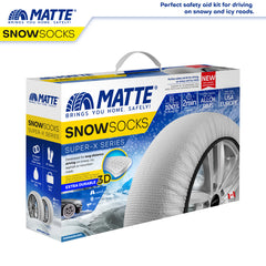 Car Tire Snow Socks 2pcs | MATTE | Winter Super-X Series Auto Car Tire Anti Patinage Snow Socks White Wheel | Textile Snow Chain Alternative for Safe Driving on Snowy or Icy Roads